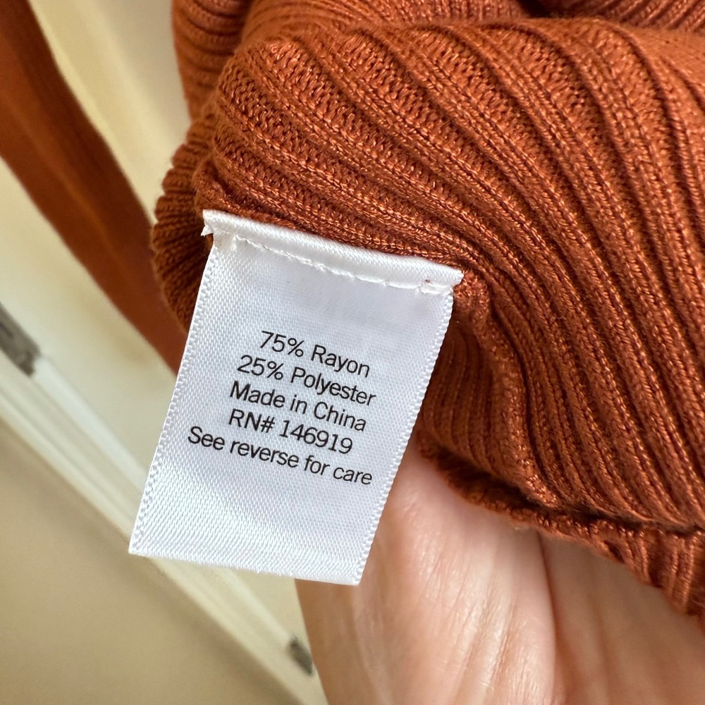 Nine West Rust Ribbed Knit Long Sleeve Top Chevron Detail XS - Picture 5 of 5